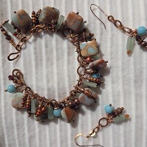 Handcrafted Copper Charm Bracelet and Matching Earrings